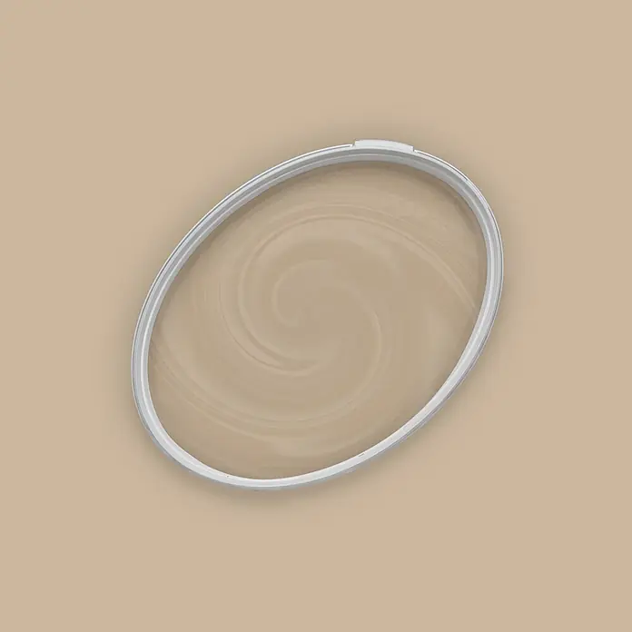Livingwalls Wandfarbe Beige Flat White Coffee 6002 5l - Matt, 5 l - Ovaler Stickrahmen, weiß/hellgrau, mit verwirbeltem Muster innen.