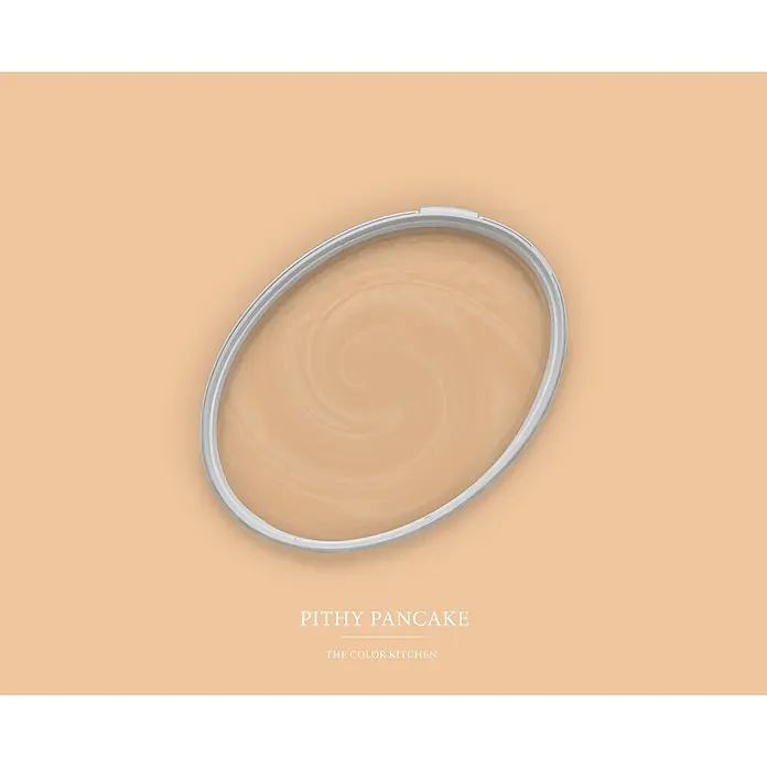 Livingwalls Wandfarbe Beige Pithy Pancake 5009 2,5l - Matt, 2,5 l - Offener Farbtopdeckel gefüllt mit hellbrauner, cremiger Farbe, 'Pithy Pancake' von The Color Kitchen.