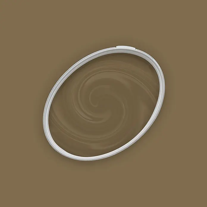Livingwalls Wandfarbe Braun Tasty Truffle 6014 2,5l - Matt, 2,5 l - Weißer ovaler Stickrahmen mit wirbelndem braunem Muster in der Mitte.