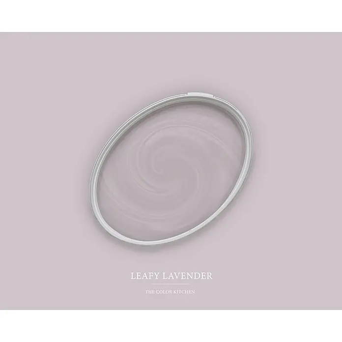 Livingwalls Wandfarbe Violett Leafy Lavender 2004 5l - Matt, 5 l - Silberner Farbdosendeckel mit gewirbelter Leafy Lavender Farbe.