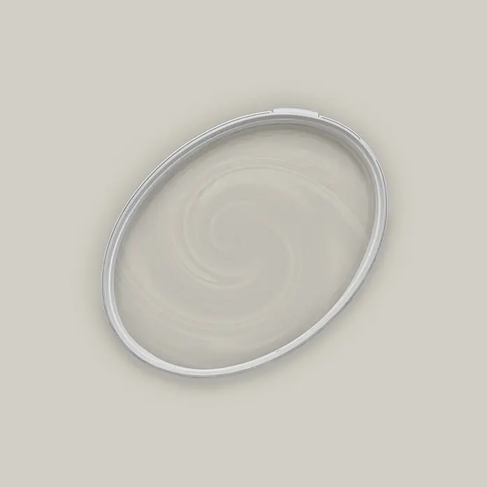 Livingwalls Wandfarbe Taupe Opened Oyster 1016 2,5l - Matt, 2,5 l - Hellgrauer ovaler Deckel mit verwirbelter beiger Farbe innen.