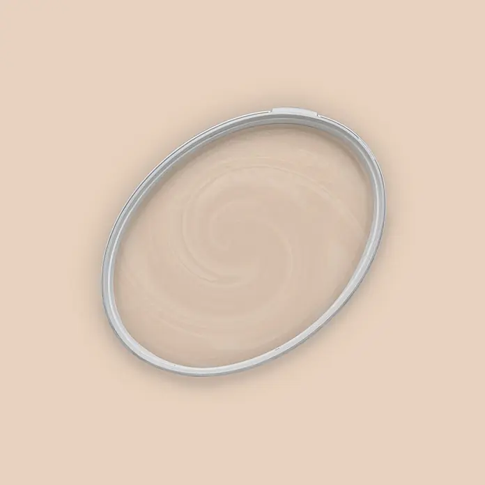 Livingwalls Wandfarbe Beige Chalky Chickpeas 6020 5l - Matt, 5 l - Ovaler hellgrauer Stickrahmen mit hellem beigefarbenem Stoff.