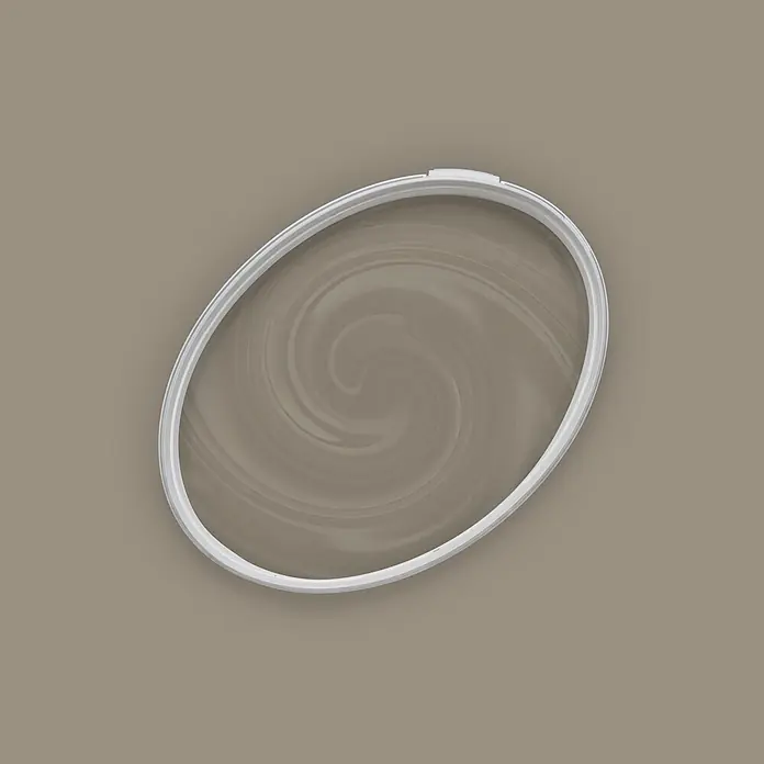 Livingwalls Wandfarbe Taupe Aesthetic Ajwain 1020 5l - Matt, 5 l - Weißer, ovaler Stickrahmen mit Wirbelmuster innen.