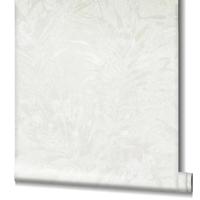 Livingwalls Vliestapete Floral, weiß - 10.050 x 530 mm - Weiße Tapetenrolle mit dezentem, strukturiertem Palmenblattmuster.
