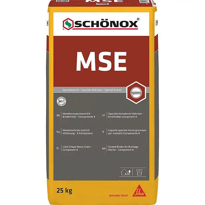 Schönox Fußbodenversiegelung MSE 25 kg -  - Gelber und rotbrauner Sack Schönox MSE Spezialestrich-Bindemittel, 25 kg, für Drainagemörtel.