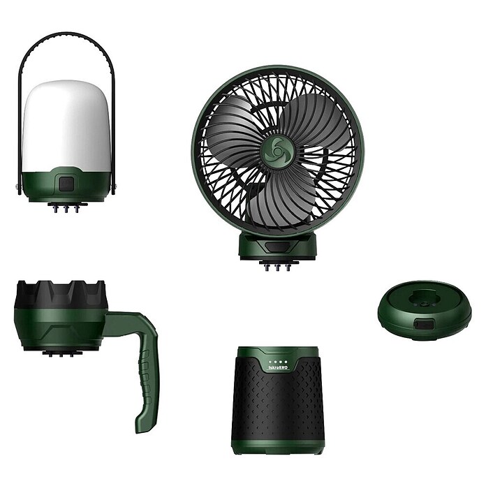 Punjiva stolna svjetiljka s ventilatorom i ručnom svjetiljkom  (Boja: Zelena, Boja svjetla: Neutralno bijelo) | BAUHAUS