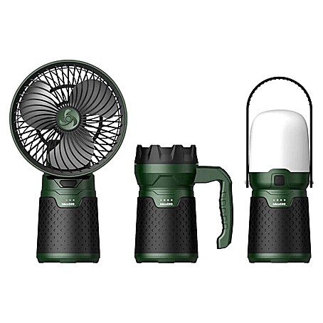 Akumulatorska namizna svetilka z ventilatorjem in ročno svetilko