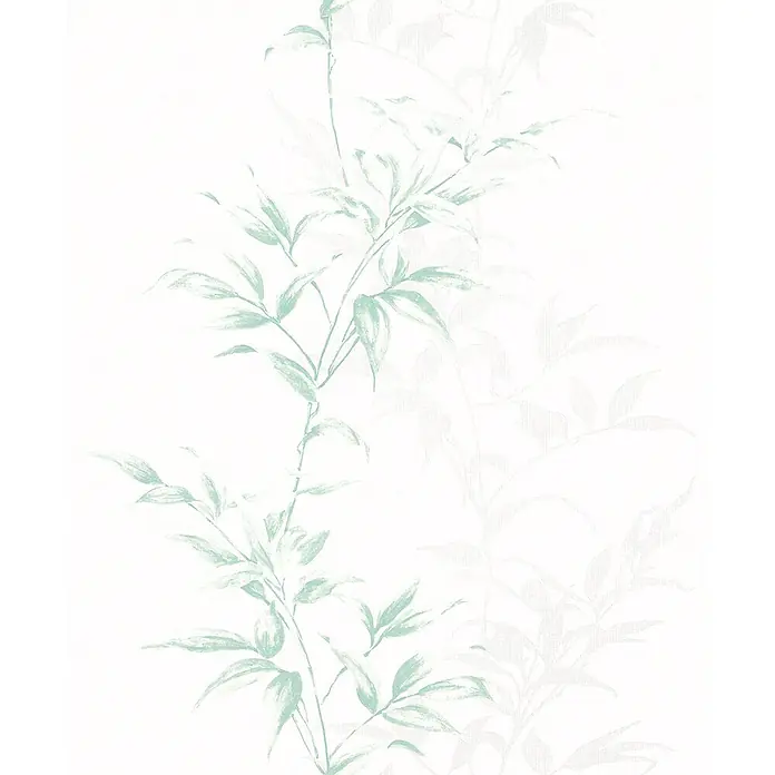 Livingwalls Vliestapete Floral, weiß, grün - grün - Hellgrüne Tapete mit botanischem Muster und zarten Blätterranken.