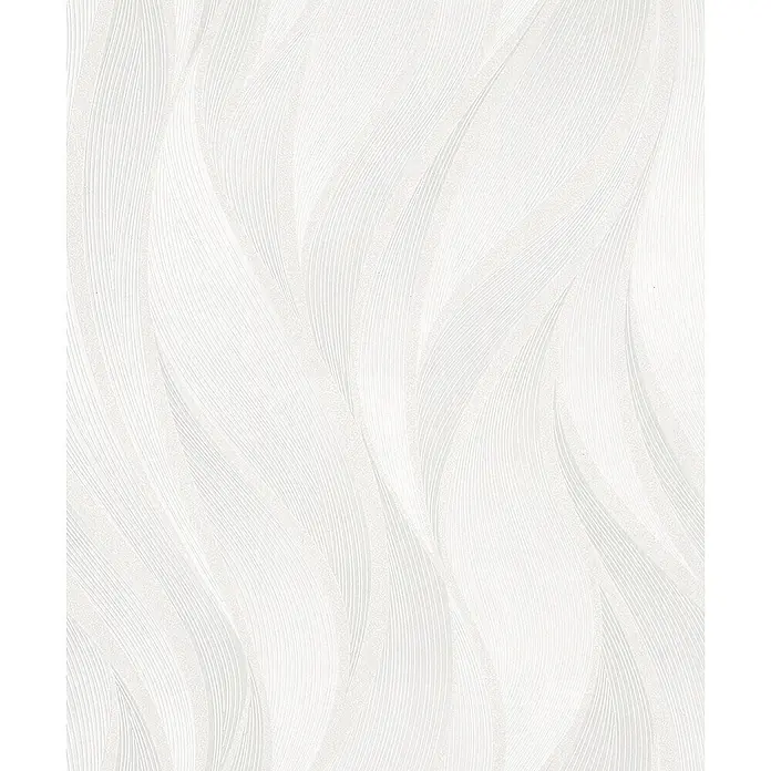 Livingwalls Vliestapete Grafisch, beige - beige, 10.050 x 530 mm - Weiße, texturierte Oberfläche mit einem subtilen, wellenförmigen Feder-Muster.