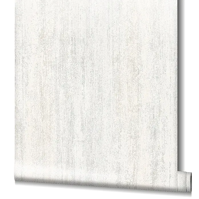 Livingwalls Vliestapete Struktur, greige - greige, 10.050 x 530 mm - Eine Rolle helle, subtil strukturierte Tapete, teilweise abgerollt, um ihr Design zu zeigen.