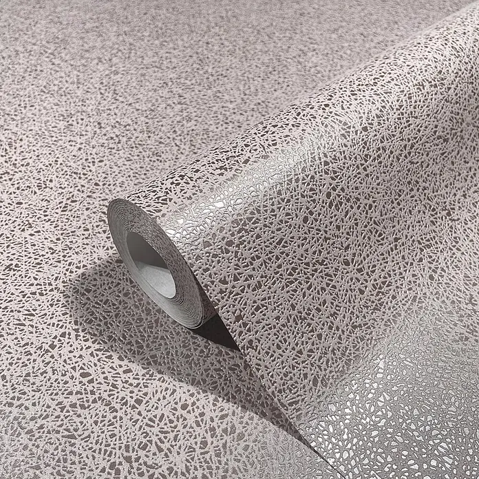 Livingwalls Vliestapete Uni, greige, platin -  - Strukturierte Tapetenrolle mit silbernem metallischem Abstraktmuster.