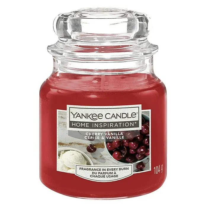 Yankee Candle Home Inspirations Duftkerze - Im Glas, Cherry Vanilla, Small - Yankee Candle Home Inspiration Kirsch-Vanille Duftkerze im Glas, die eine angenehme Atmosphäre schafft und mit einem Gewicht von 104g.