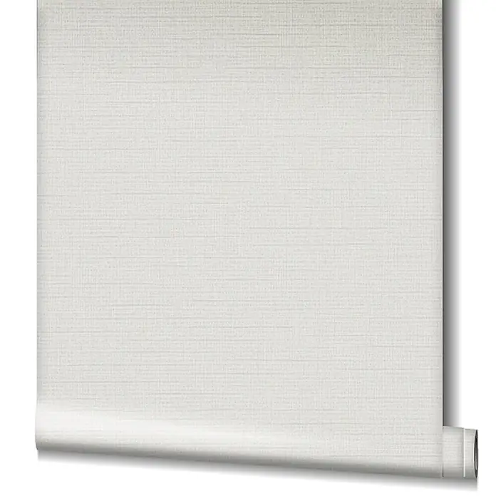 Livingwalls Vliestapete Uni, greige - 10.050 x 530 mm - Rolle hellfarbener Tapete mit feiner gewebter Textur oder Leinenstruktur, teilweise abgerollt.