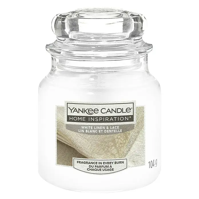 Yankee Candle Home Inspirations Duftkerze - Im Glas, White Linen & Lace, Small - Yankee Candle Home Inspiration Duftkerze mit dem Duft von weißer Wäsche und Spitze, für ein angenehmes Raumambiente.