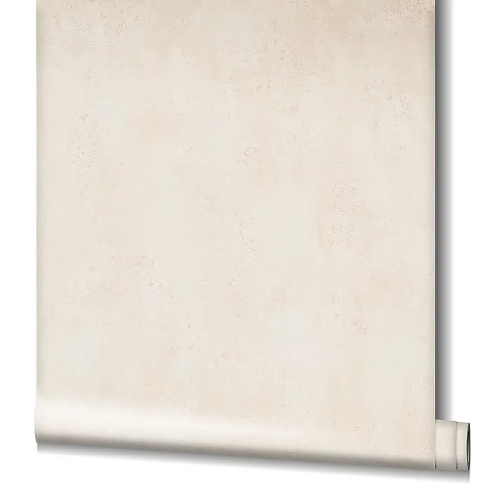 Livingwalls Vliestapete Uni, hellbeige - 10.050 x 530 mm - Helle beige strukturierte Tapete, teilweise abgerollt, mit gesprenkeltem, steinähnlichem Muster.