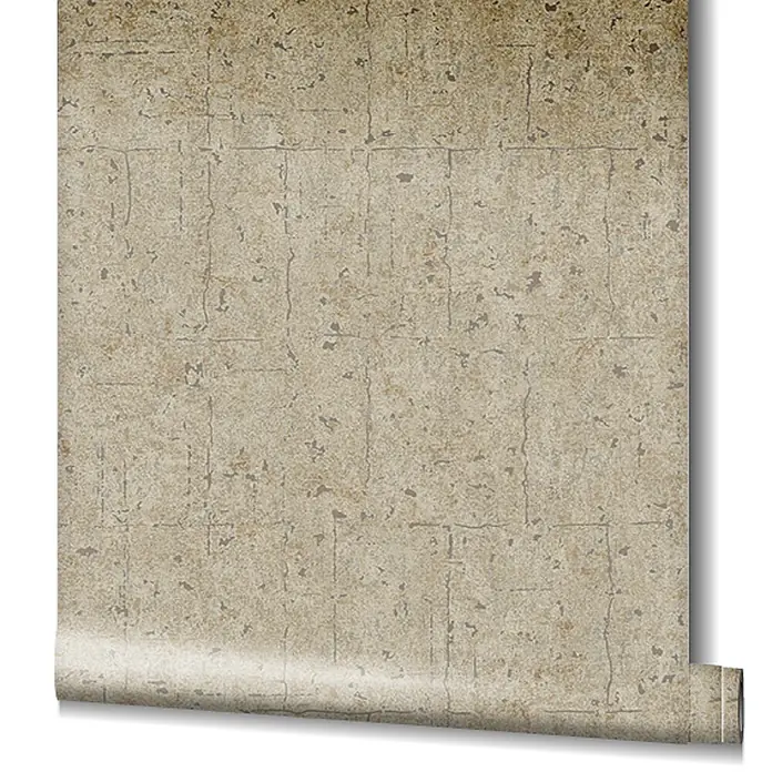 Livingwalls Vliestapete Struktur, beige-braun - 10.050 x 530 mm - Strukturierte hellbraune Tapetenrolle mit Gittermuster, teilweise abgerollt.