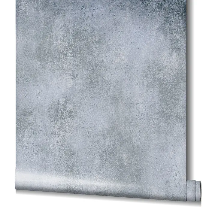 Livingwalls Vliestapete Uni, grau - grau, 10.050 x 530 mm - Abgerollte Tapetenrolle mit grau-blauer, distressed Betonoptik.