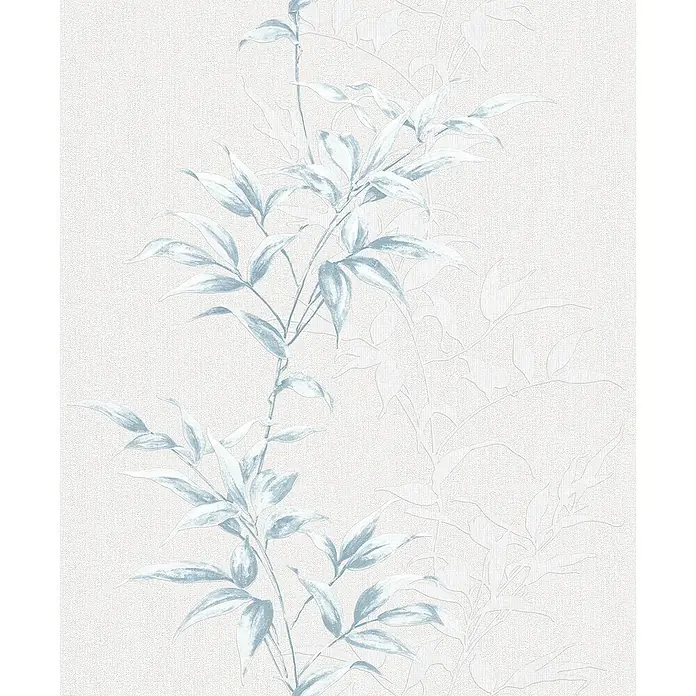 Livingwalls Vliestapete Floral, greige, blau - blau, 10.050 x 530 mm - Texturierte Tapete mit hellblau-grauem Bambusmotiv und dezenten, verblassten Umrissen.
