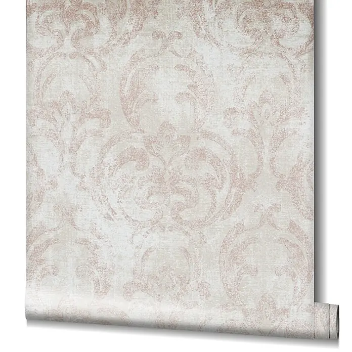 Livingwalls Vliestapete Ornamente, beige-rot - 10.050 x 530 mm - Tapetenrolle mit verblasstem Roségold-Damaschkmuster.