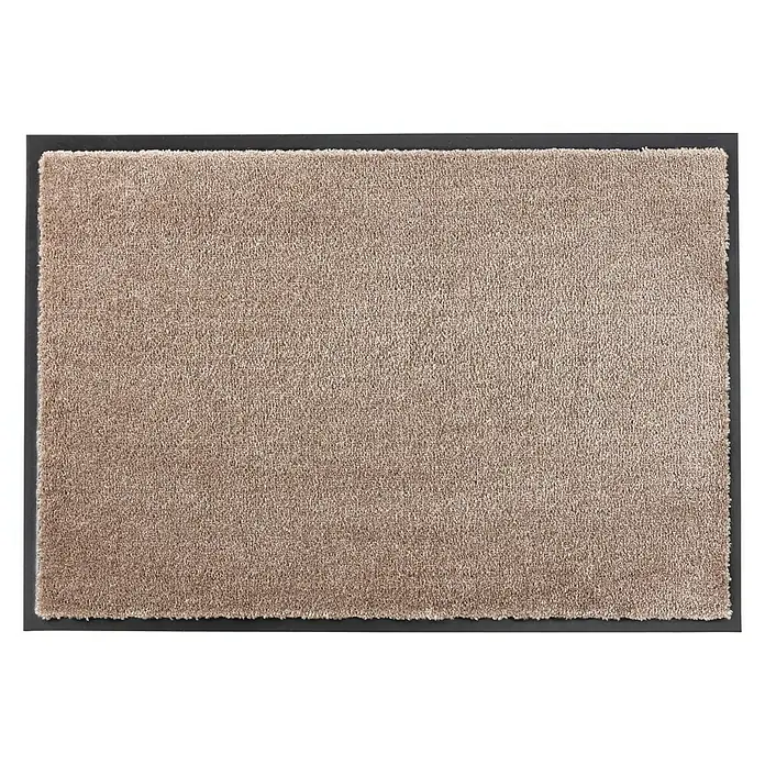 SCHÖNER WOHNEN-Kollektion Fußmatte Uni - Taupe, 50 x 70 cm - Ein rechteckiger, beiger Fußabtreter mit dunklem Rand, ideal für den Eingangsbereich, um Schmutz und Nässe aufzufangen und den Boden sauber zu halten.