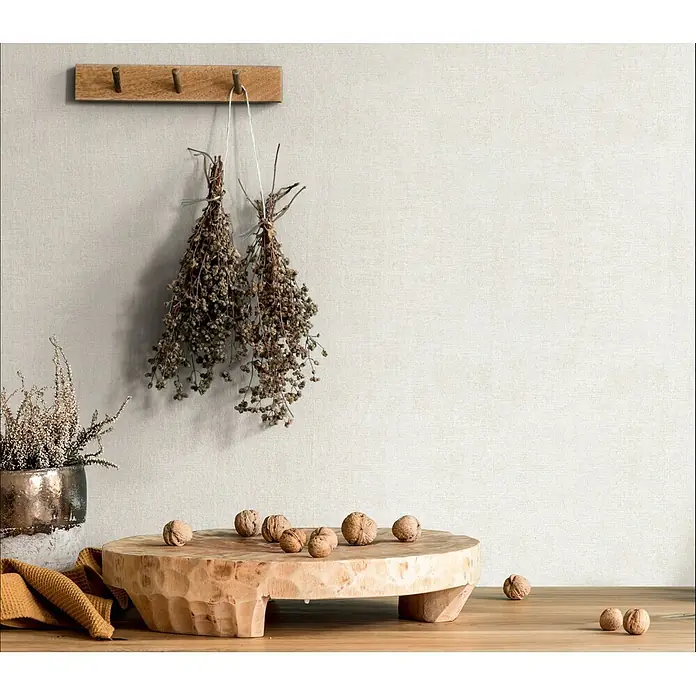 Livingwalls Vliestapete Vliestapete mit hochwertiger Textiloptik weiß, -  - Helle beige strukturierte Tapete.