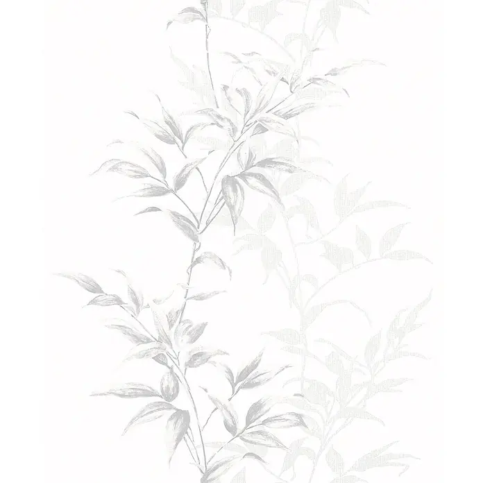 Livingwalls Vliestapete Floral, weiß, grau - weiß, 10.050 x 530 mm - Tapete mit zartem botanischem Blättermuster in Hellgrau und Weiß.