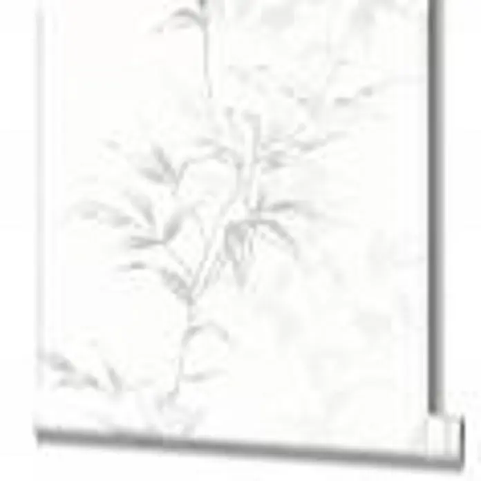 Livingwalls Vliestapete Floral, weiß, grau - weiß, 10.050 x 530 mm - Rolle weißer Tapete mit zartem, hellgrauem Bambusblattmuster.