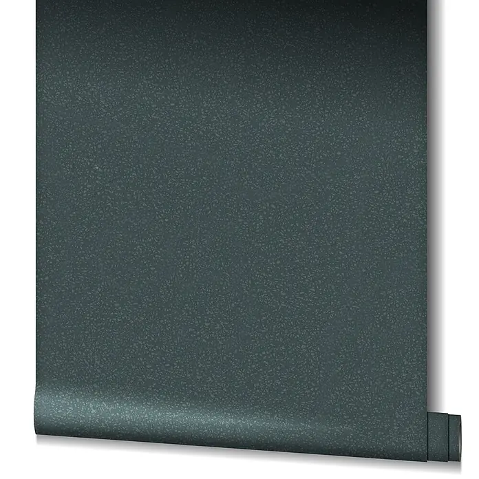 Livingwalls Vliestapete Uni, schwarz - 10.050 x 530 mm - Rolle dunkelpetrolfarbener Tapete mit feiner Textur, teilweise abgerollt.