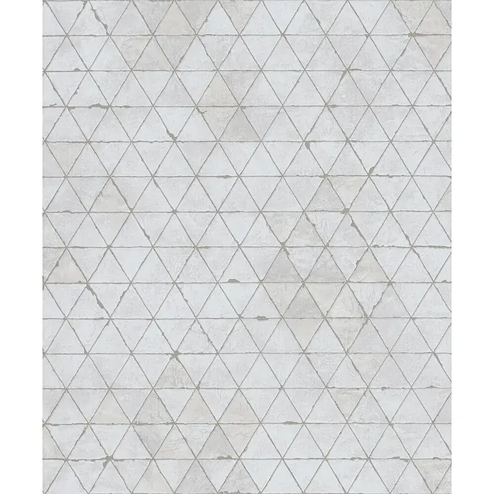 Livingwalls Vliestapete Grafisch, weiß-beige - 10.050 x 530 mm - Helle graue Dreiecksfliesen mit abgenutzter Textur und schmalen Fugen, bilden ein geometrisches Muster.