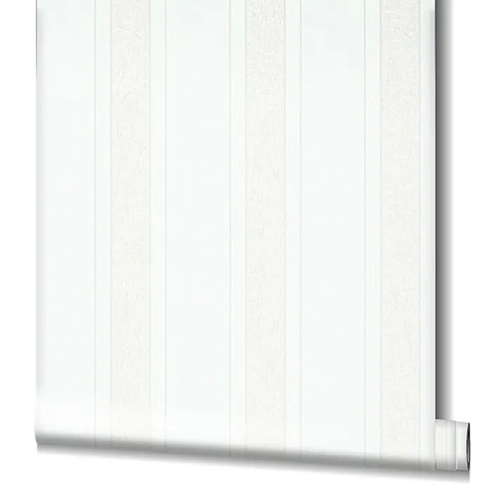 Livingwalls Vliestapete Streifen, weiß metallic - 10.050 x 530 mm - Weiße Tapetenrolle mit dezenten vertikalen Streifen und Textur.