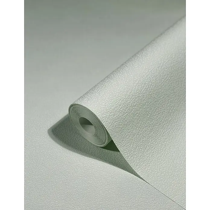 Livingwalls Vliestapete Struktur, hellgrün - 10.050 x 530 mm - Rolle hellgrüner Struktur-Tapete, teilweise abgerollt, um ihr unregelmäßiges Muster zu zeigen.