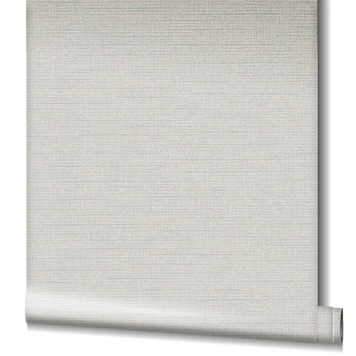 Livingwalls Vliestapete Uni, beige, blau - 10.050 x 530 mm - Rolle hellbeiger Tapete mit feiner gewebter Struktur, teilweise abgerollt.