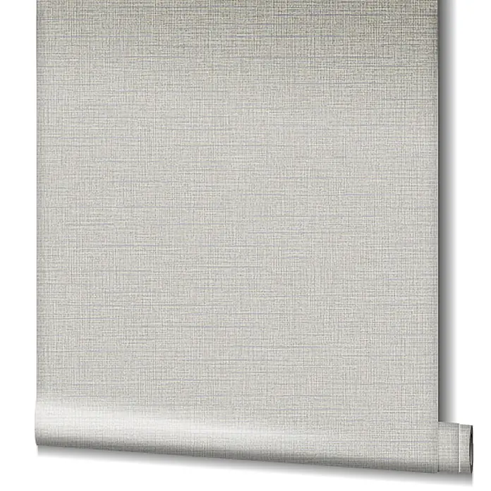 Livingwalls Vliestapete Uni, beige -  - Rolle hellgrau/beige Tapete mit subtiler gewebter Leinen-Optik Textur, teilweise abgerollt.