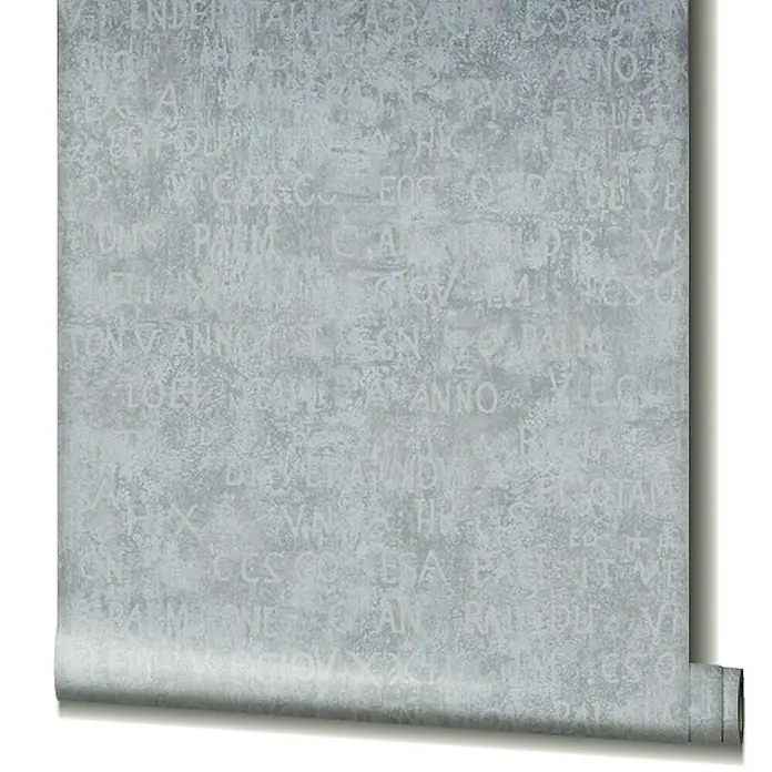 Livingwalls Vliestapete Grafisch, hellgrau - 10.050 x 530 mm - Hellgraue strukturierte Tapetenrolle mit schwacher, antik anmutender Schrift.