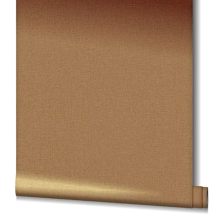 Livingwalls Vliestapete Uni, gold - 10.050 x 530 mm - Braune, texturierte Tapetenrolle, teilweise abgerollt, mit gewebtem Muster.