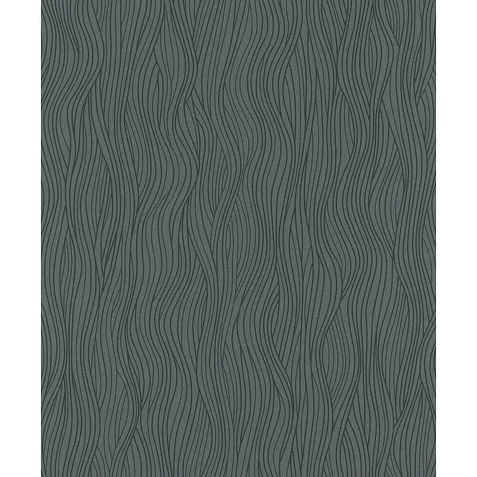 Livingwalls Vliestapete Streifen, anthrazit - 10.050 x 530 mm - Dunkelgraue Tapete mit gewelltem vertikalem Linienmuster.