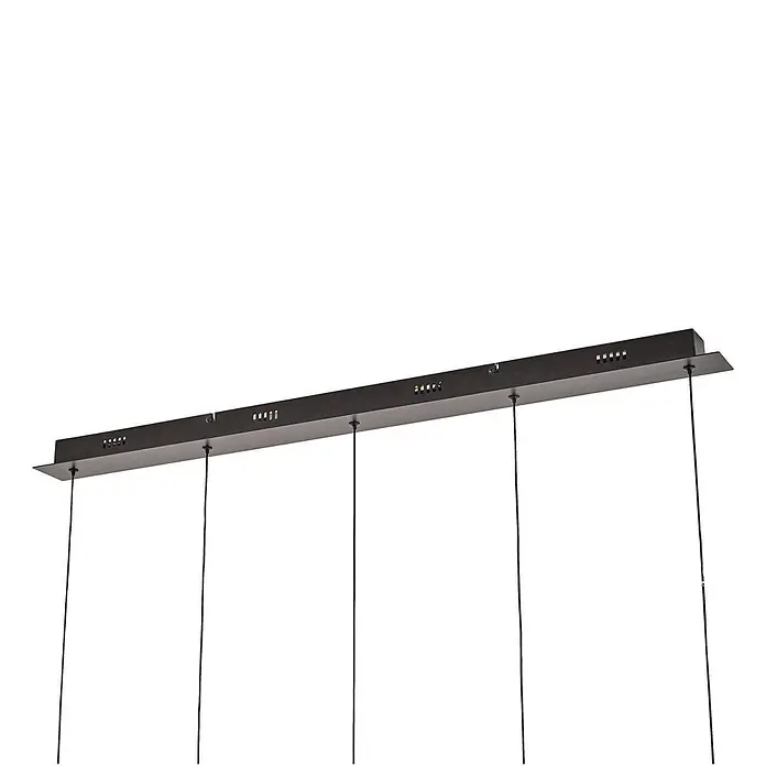 Lucande Pendelleuchte Hayley - klar / transparent, klar, Schwarz - Dunkle lineare Deckenleiste für mehrere Pendelleuchten mit vier Hängekabeln.