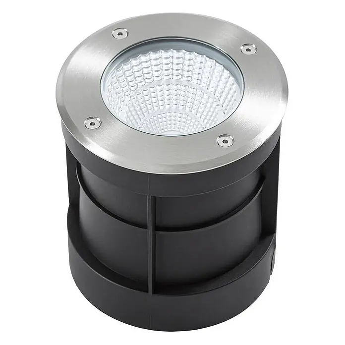 Arcchio LED-Gartenstrahler Thentos - 3.000 K, 12 x 12 x 12,8 cm - Schwarze LED-Bodeneinbauleuchte mit gebürsteter Edelstahlblende und klarer strukturierter Glasabdeckung.