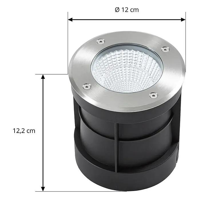 Arcchio LED-Gartenstrahler Thentos - 3.000 K, 12 x 12 x 12,8 cm - Schwarzer LED-Bodeneinbaustrahler mit Edelstahlring, 12 cm Durchmesser und 12,2 cm Höhe.