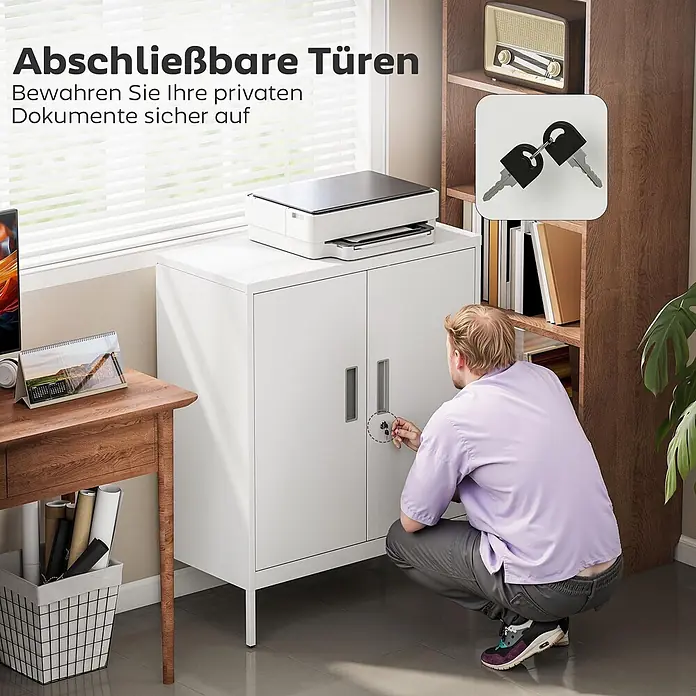 Homcom Aktenschrank 1-teilig - B x T x H: 40 x 40 x 100 cm, Weiß - Weißer Metallschrank mit abschließbaren Türen, zur sicheren Aufbewahrung von Dokumenten im Büro.