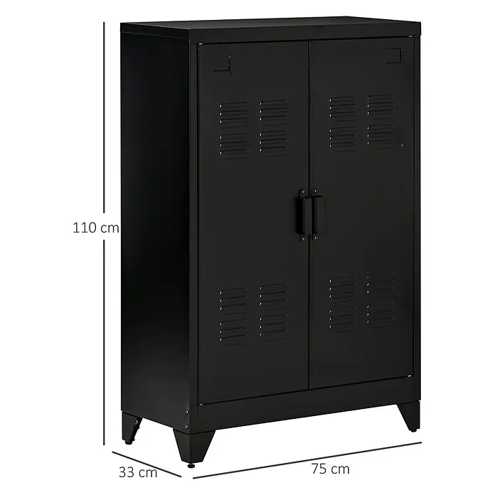 Homcom Aktenschrank 1-teilig -  - Schwarzer Metallschrank mit zwei Türen, Lamellenlüftung und Griffen. Maße: 110x75x33 cm.
