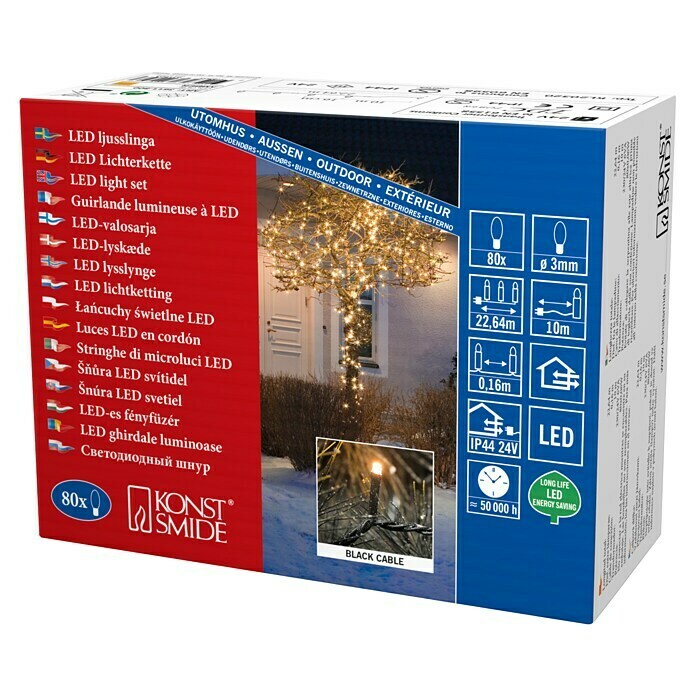 Konstsmide LED-Lichterkette (Außen, 80-flammig, Lichtfarbe: Bernsteinfarben)