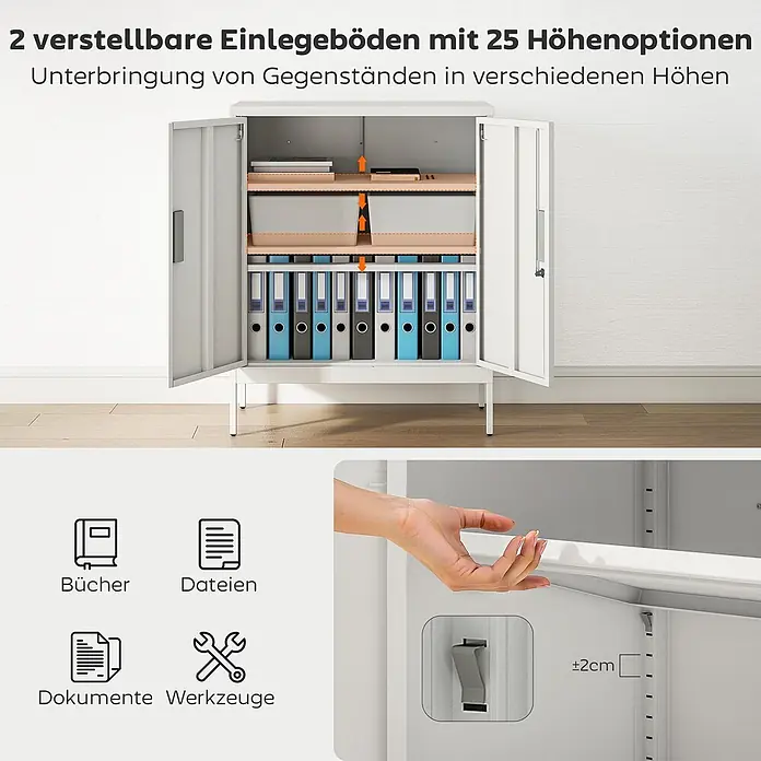 Homcom Aktenschrank 1-teilig - B x T x H: 40 x 40 x 100 cm, Weiß - Weißer Metallschrank mit 2 verstellbaren Einlegeböden (25 Höhenoptionen) für Bücher, Akten, Dokumente, Werkzeuge.