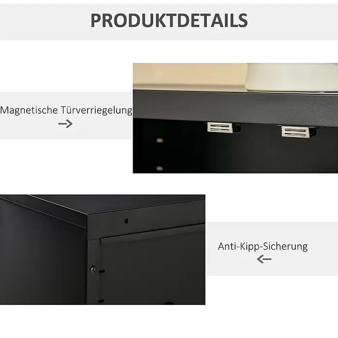 Homcom Aktenschrank 1-teilig -  - Schwarzer Metallschrank mit magnetischer Türverriegelung und Anti-Kipp-Sicherung.