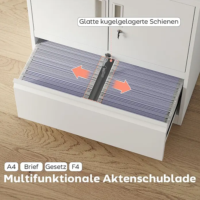 Homcom Aktenschrank 1-teilig - Weiß - Weiße, offene Aktenschublade mit Hängeregistern, anpassbar für A4, Brief, Gesetz, F4 Formate, auf leichtgängigen Kugellagerschienen.