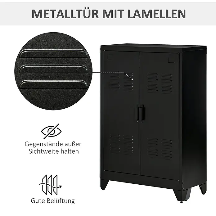 Homcom Aktenschrank 1-teilig -  - Schwarzer Metallschrank mit Lamellentüren für Belüftung und Sichtschutz.