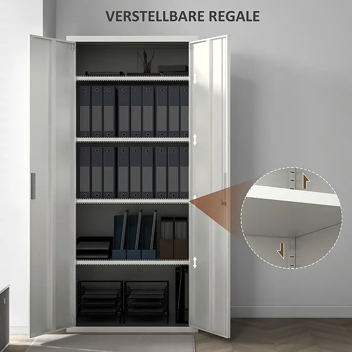 Homcom Aktenschrank 2-teilig - Weiß - Weißer Metallaktenschrank mit offenen Türen und verstellbaren Regalen für vielseitige Aufbewahrung.