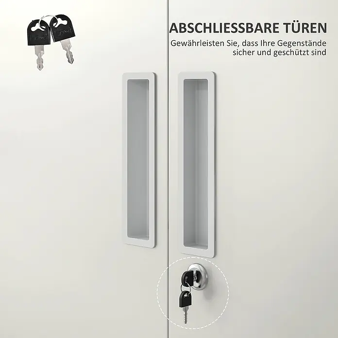 Homcom Aktenschrank 2-teilig - Weiß - Weiße Schranktüren mit Griffmulden und einem Schloss mit zwei Schlüsseln für sichere Aufbewahrung.