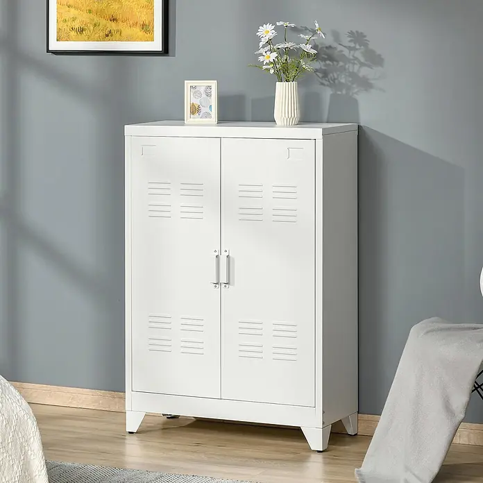 Homcom Aktenschrank 1-teilig - B x T x H: 33 x 33 x 110 cm, Weiß - Weißer Metallschrank mit zwei Türen und Lüftungsschlitzen.