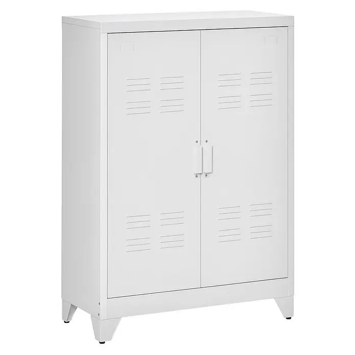 Homcom Aktenschrank 1-teilig - B x T x H: 33 x 33 x 110 cm, Weiß - Weißer Metallschrank mit zwei Türen, Lüftungsschlitzen und kleinen Beinen zur Aufbewahrung.